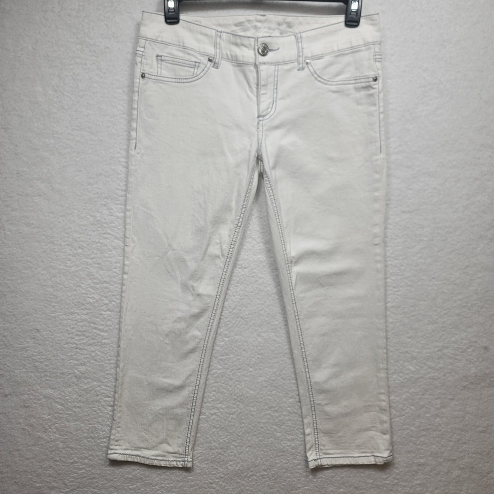 Seven 7 Jeans Womens Size 12 White Denim Capri Jeans Thick Stitch Pants